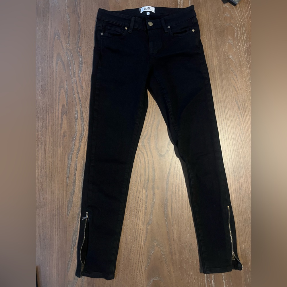 PAIGEVerdugo Black Skinny Ankle Zip Jeans Sleek Fit size 27